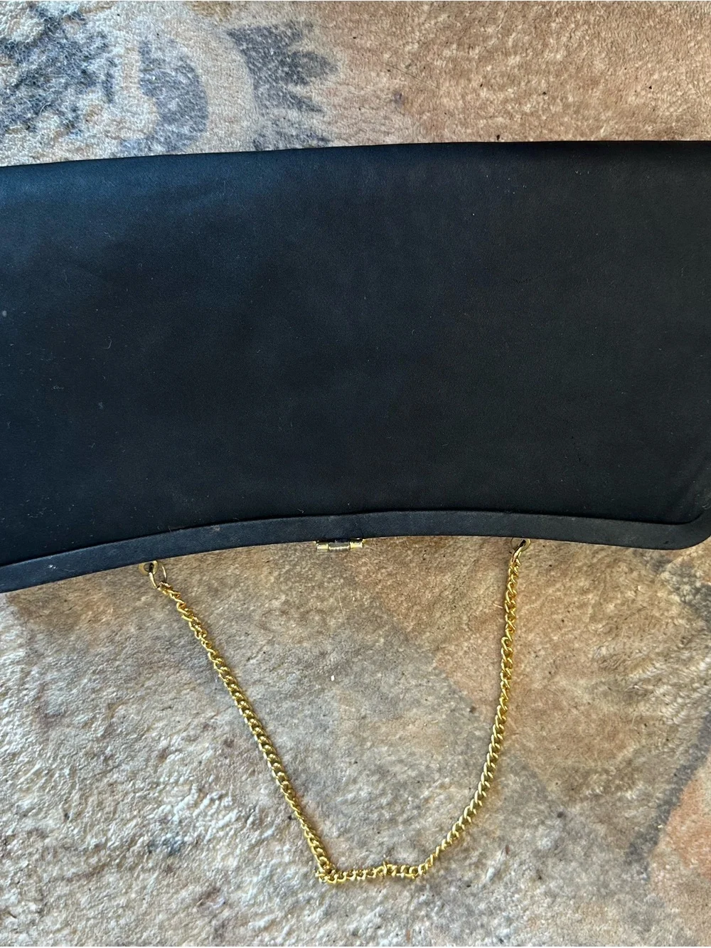 Black Evening Clutch with Gold Chain and Beaded Clasp